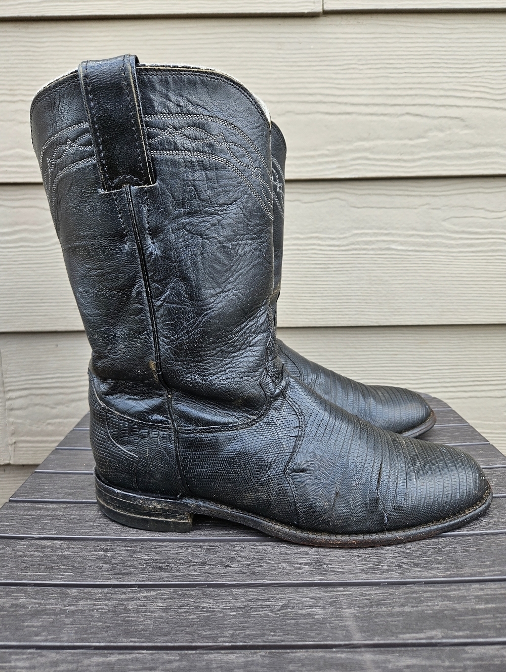 Justin 3112 Exotic Teju Lizard Roper Boots Black Iguana Leather Womens Size 8.5B